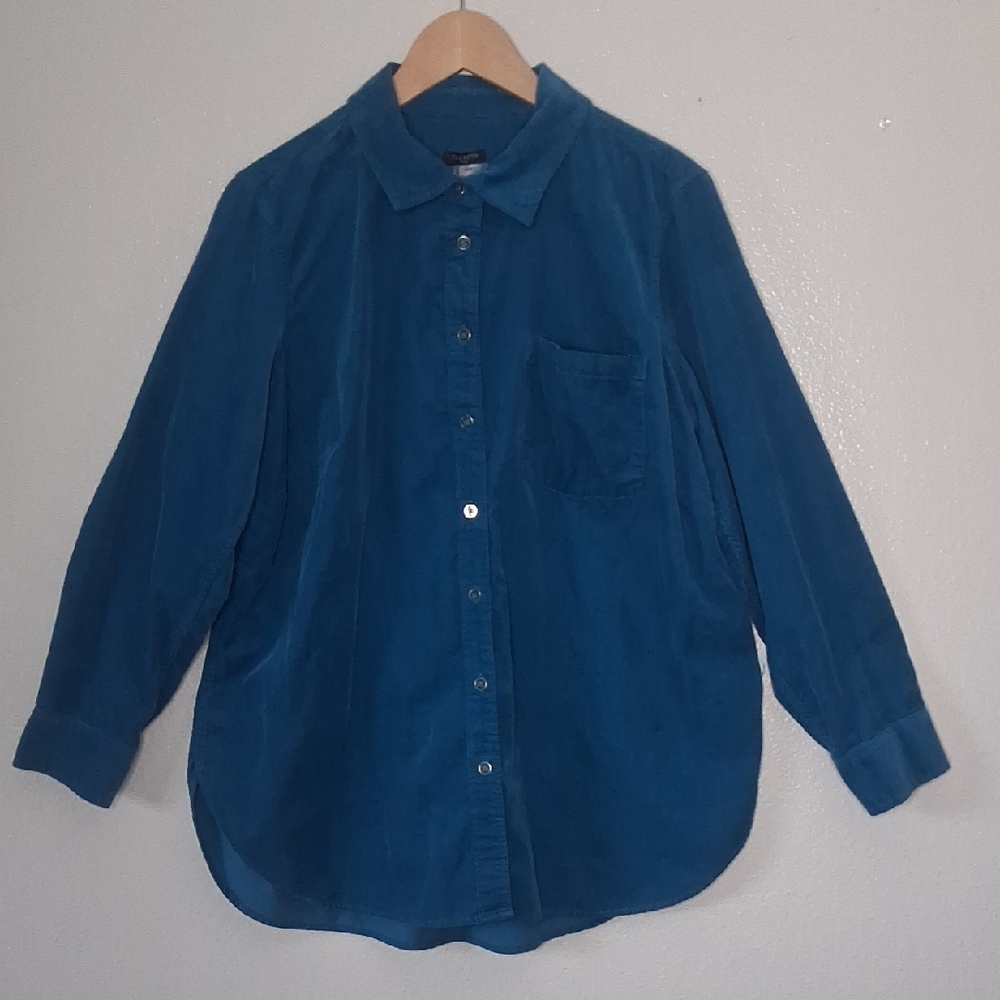 Talbots Corduroy Boyfriend Button Up Shirt Teal Plus 1X